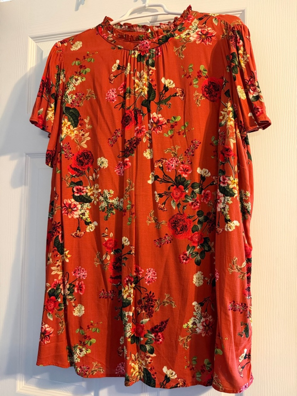 torrid Rust Orange Floral Ruffle Neck Tunic
